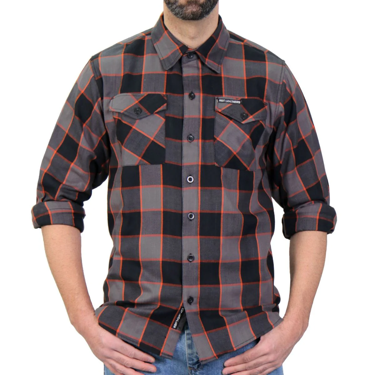 Hot Leathers FLM2020 Men's Black, Gray and Orange Flannel Long Sleeve Shirt 4 Hot Leathers FLM2020 Men's Black, Gray and Orange Flannel Long Sleeve Shirt