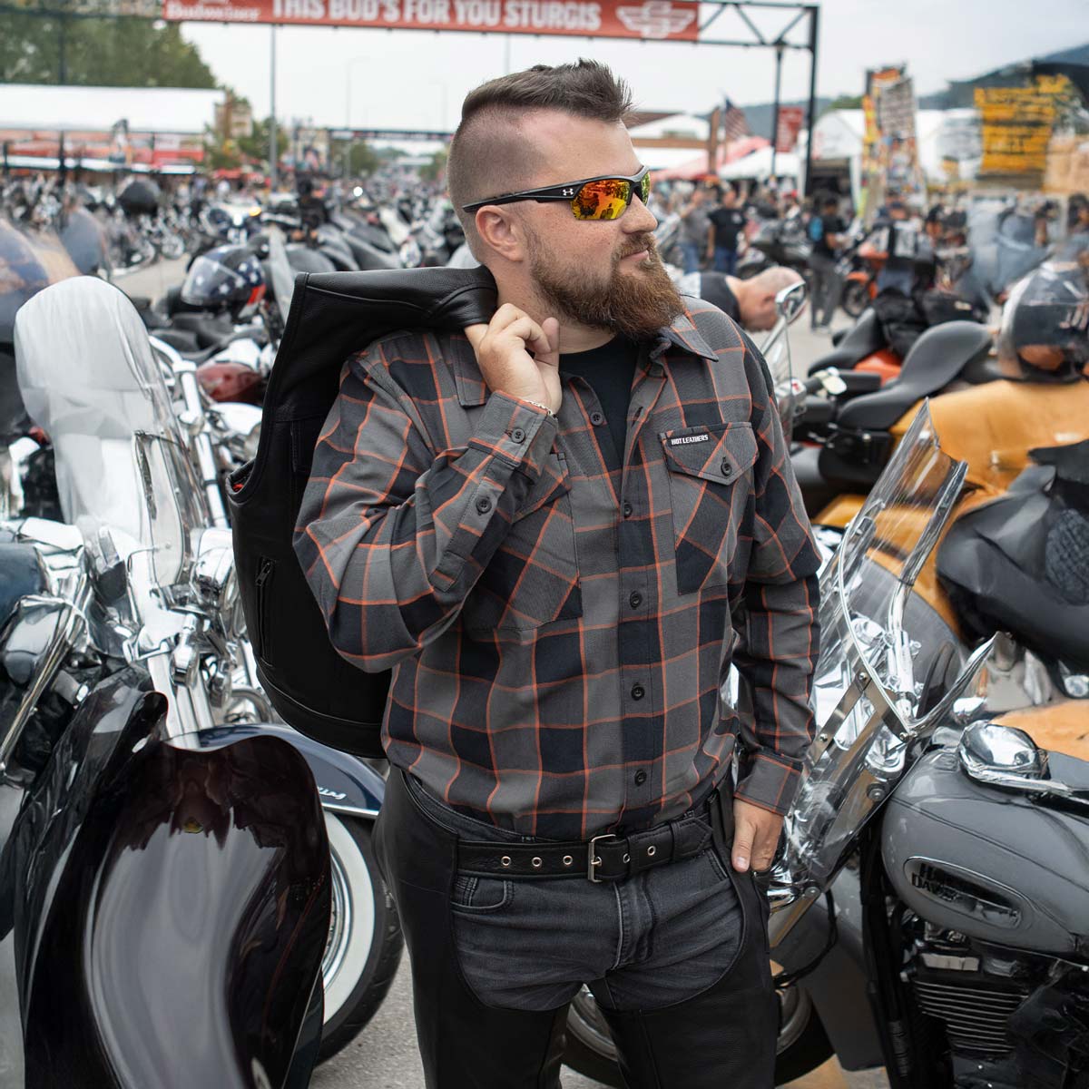 Hot Leathers FLM2020 Men's Black, Gray and Orange Flannel Long Sleeve Shirt 5 Hot Leathers FLM2020 Men's Black, Gray and Orange Flannel Long Sleeve Shirt