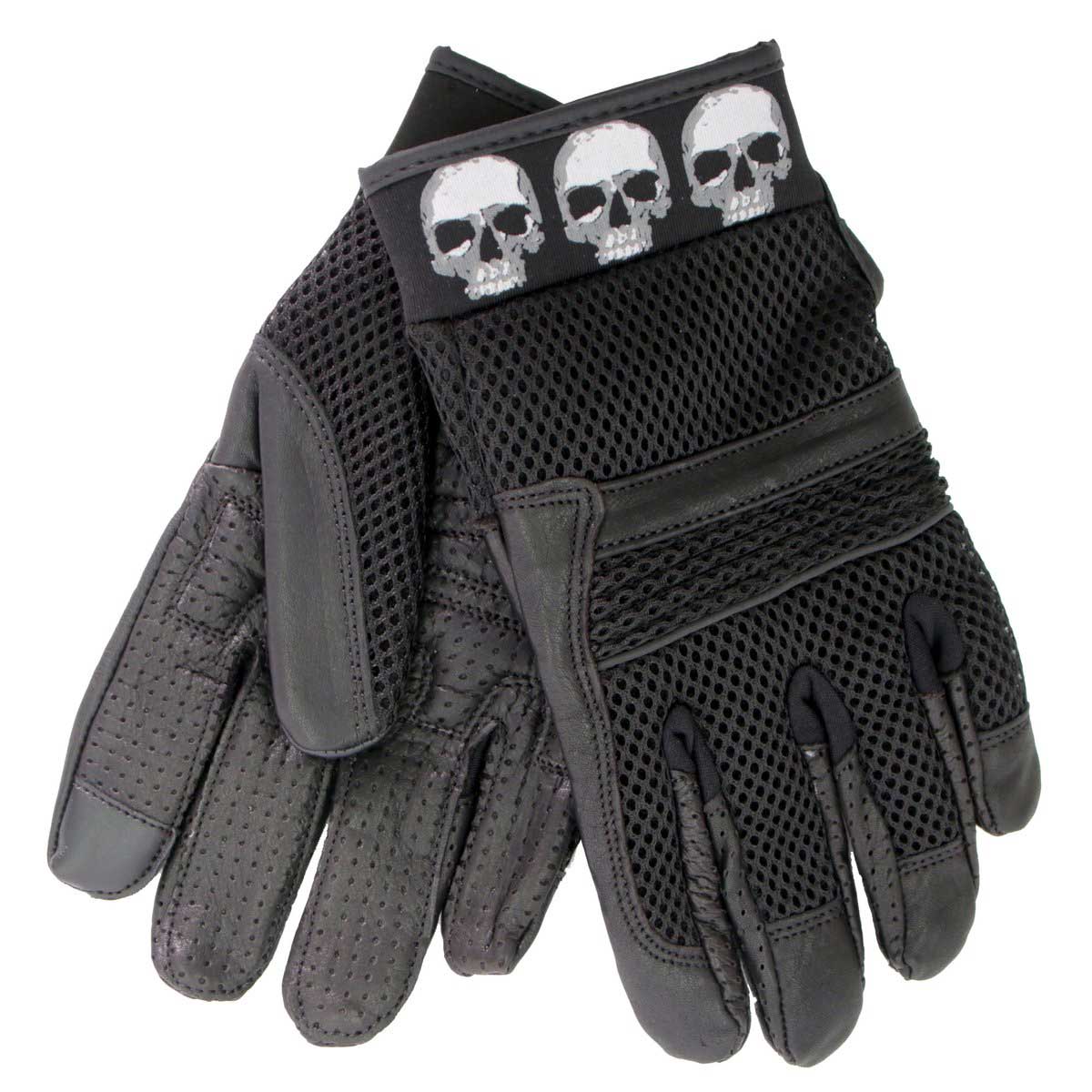 Hot Leathers GVM1301 Uni-Sex Black 'Row of Skulls' Leather and Mesh Gloves with i-Touch Screen 1 Hot Leathers GVM1301 Uni-Sex Black 'Row of Skulls' Leather and Mesh Gloves with i-Touch Screen