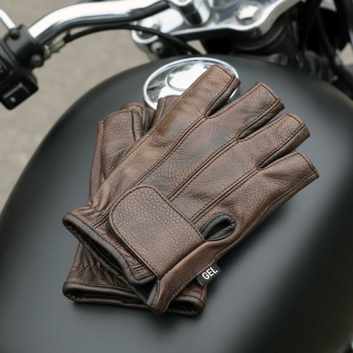 Milwaukee Leather MG7561 Men's Premium Brown Leather Gel Padded Palm Fingerless Motorcycle Hand Gloves 4 Milwaukee Leather MG7561 Men's Premium Brown Leather Gel Padded Palm Fingerless Motorcycle Hand Gloves