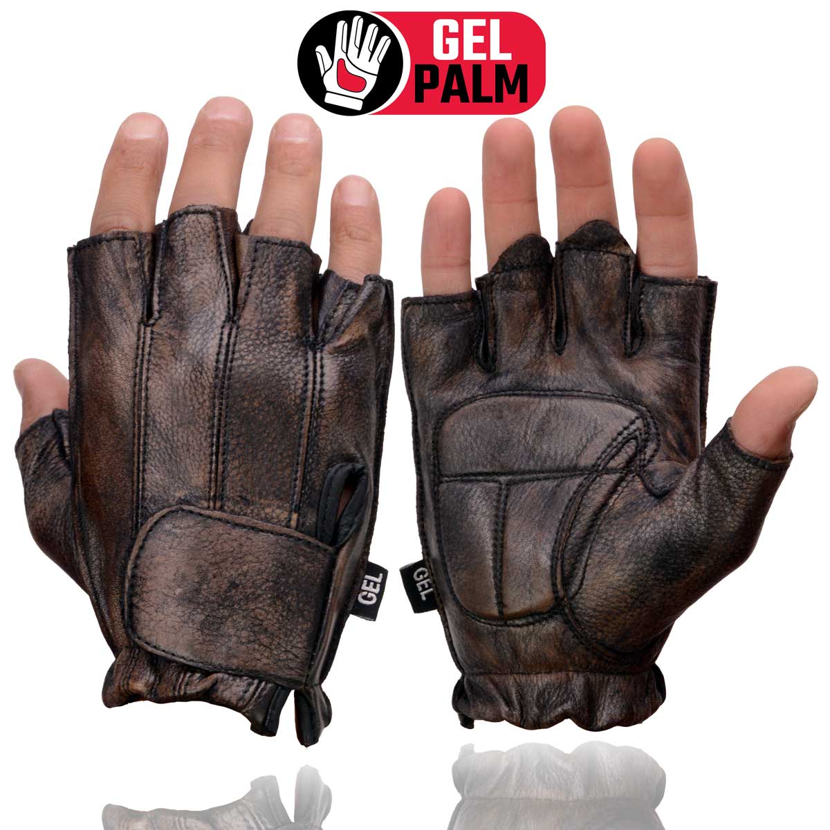 Milwaukee Leather MG7561 Men's Premium Brown Leather Gel Padded Palm Fingerless Motorcycle Hand Gloves 6 Milwaukee Leather MG7561 Men's Premium Brown Leather Gel Padded Palm Fingerless Motorcycle Hand Gloves