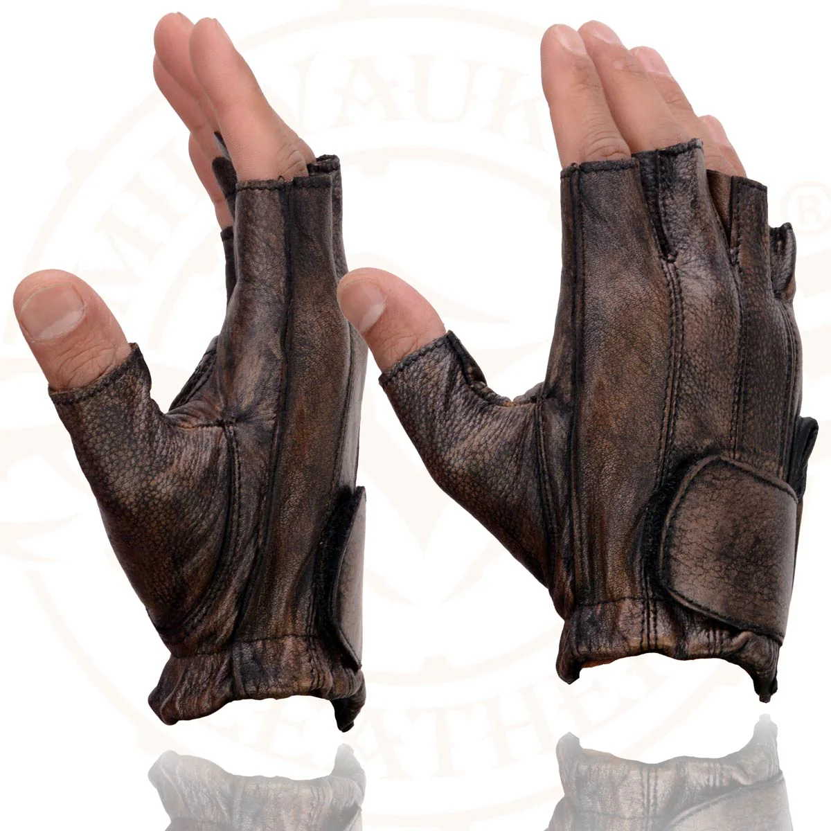 Milwaukee Leather MG7561 Men's Premium Brown Leather Gel Padded Palm Fingerless Motorcycle Hand Gloves 7 Milwaukee Leather MG7561 Men's Premium Brown Leather Gel Padded Palm Fingerless Motorcycle Hand Gloves