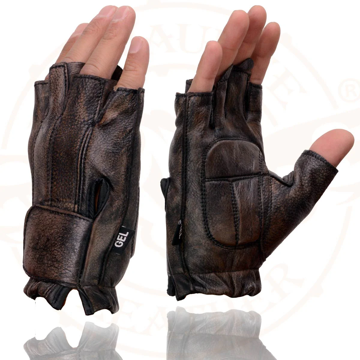 Milwaukee Leather MG7561 Men's Premium Brown Leather Gel Padded Palm Fingerless Motorcycle Hand Gloves 8 Milwaukee Leather MG7561 Men's Premium Brown Leather Gel Padded Palm Fingerless Motorcycle Hand Gloves