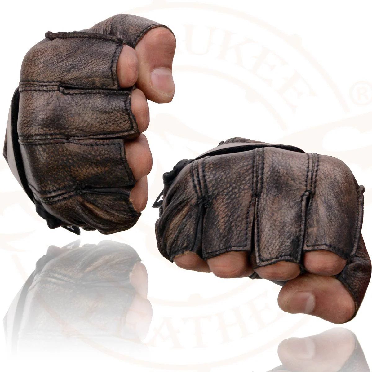 Milwaukee Leather MG7561 Men's Premium Brown Leather Gel Padded Palm Fingerless Motorcycle Hand Gloves 9 Milwaukee Leather MG7561 Men's Premium Brown Leather Gel Padded Palm Fingerless Motorcycle Hand Gloves