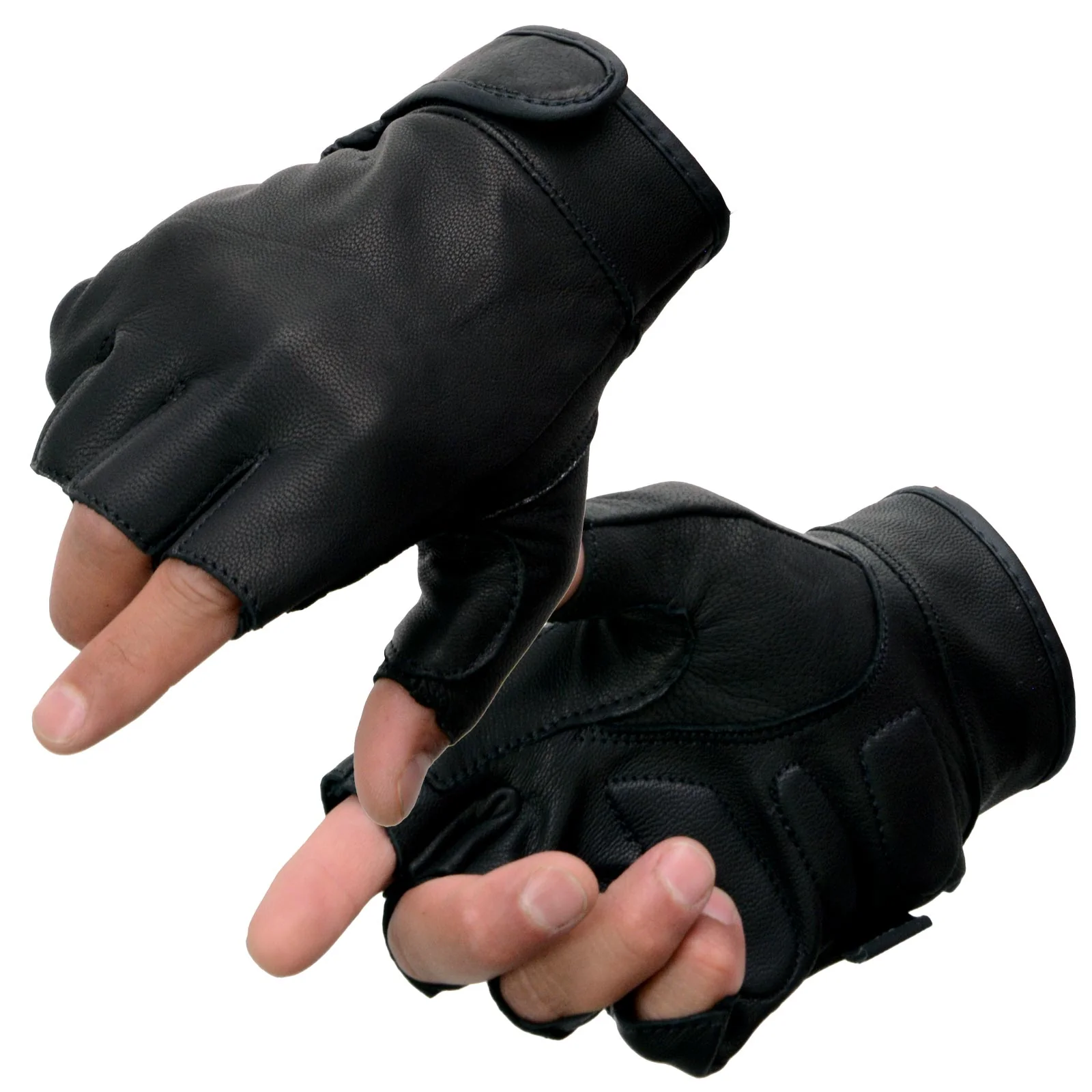 Milwaukee Leather MG7585 Men's Black Leather Gel Padded Palm Fingerless Motorcycle Hand Gloves w/ Full Panel Cover 1 Milwaukee Leather MG7585 Men's Black Leather Gel Padded Palm Fingerless Motorcycle Hand Gloves w/ Full Panel Cover