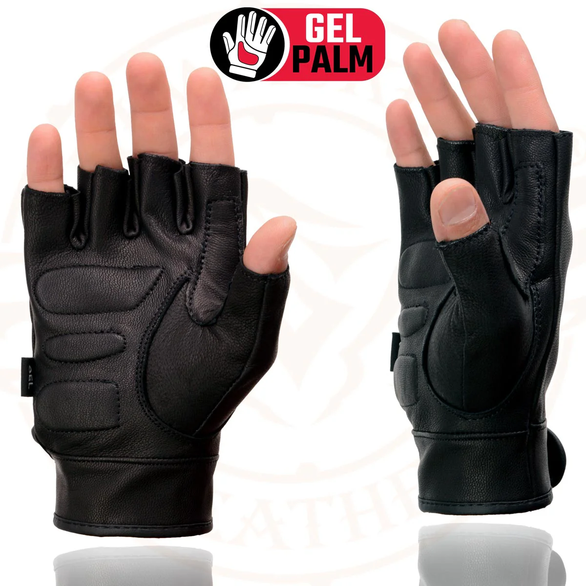 Milwaukee Leather MG7585 Men's Black Leather Gel Padded Palm Fingerless Motorcycle Hand Gloves w/ Full Panel Cover 2 Milwaukee Leather MG7585 Men's Black Leather Gel Padded Palm Fingerless Motorcycle Hand Gloves w/ Full Panel Cover