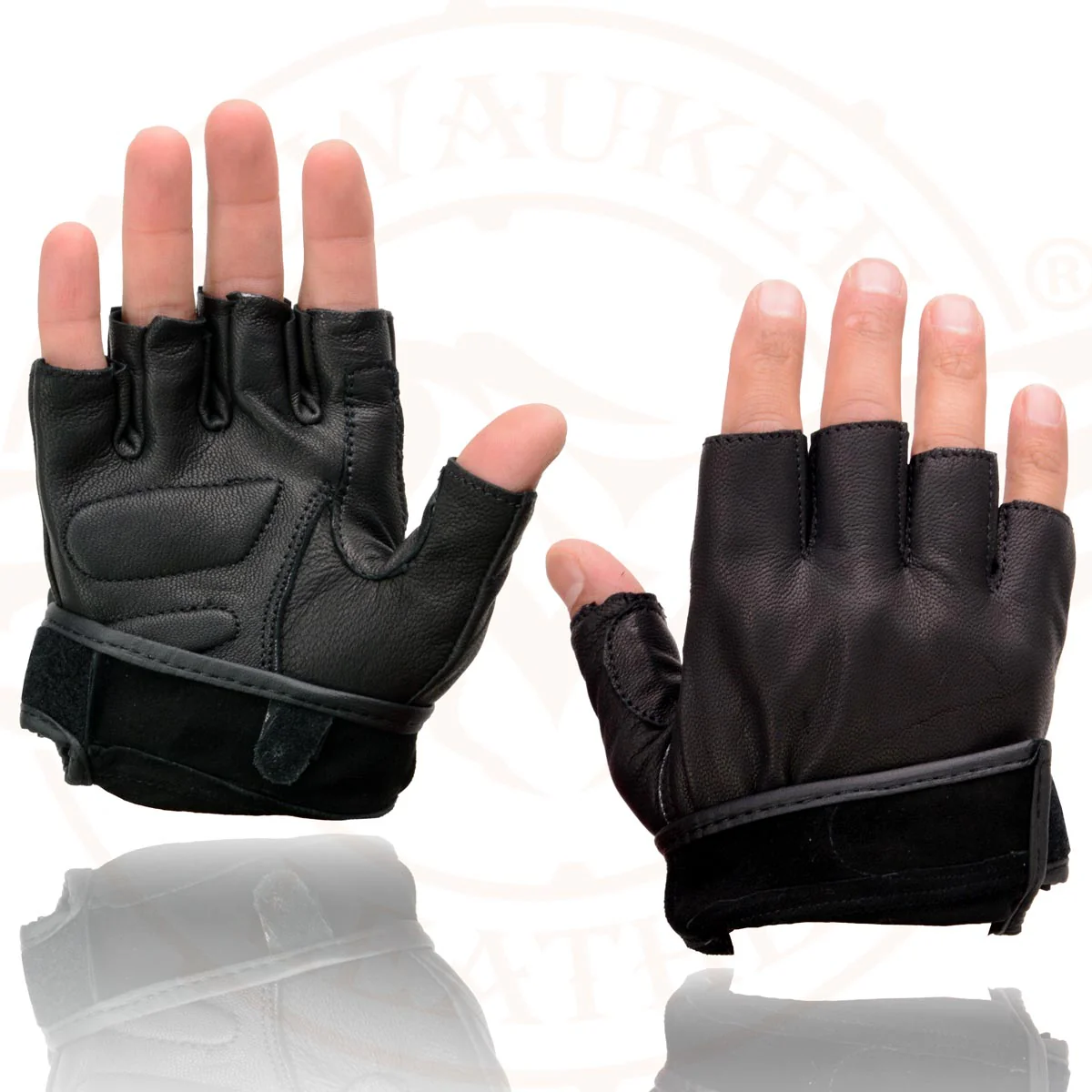 Milwaukee Leather MG7585 Men's Black Leather Gel Padded Palm Fingerless Motorcycle Hand Gloves w/ Full Panel Cover 4 Milwaukee Leather MG7585 Men's Black Leather Gel Padded Palm Fingerless Motorcycle Hand Gloves w/ Full Panel Cover