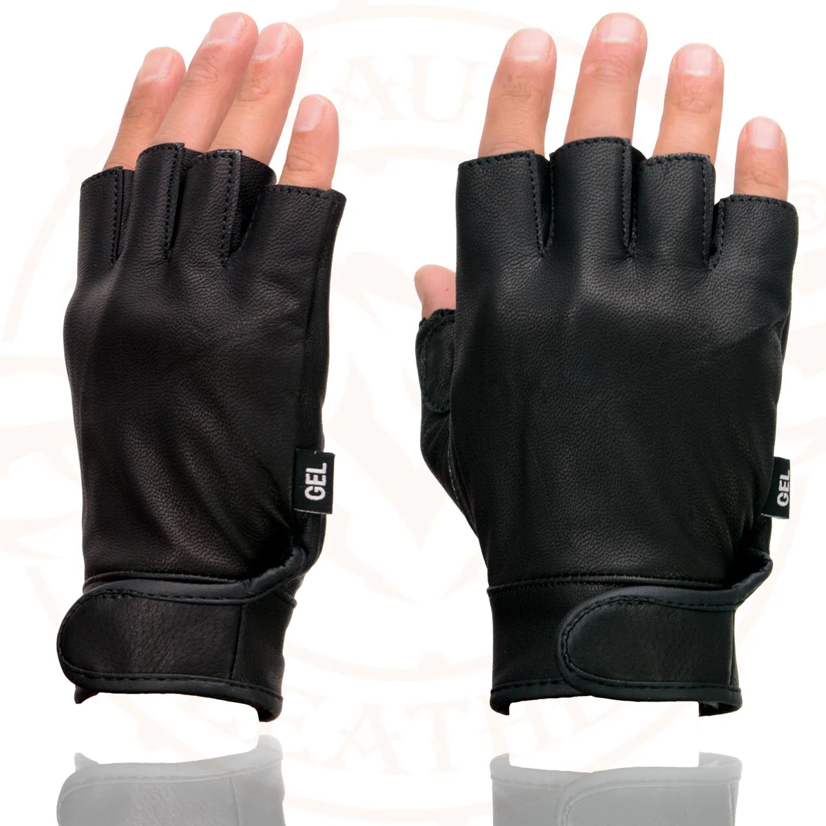 Milwaukee Leather MG7585 Men's Black Leather Gel Padded Palm Fingerless Motorcycle Hand Gloves w/ Full Panel Cover 6 Milwaukee Leather MG7585 Men's Black Leather Gel Padded Palm Fingerless Motorcycle Hand Gloves w/ Full Panel Cover