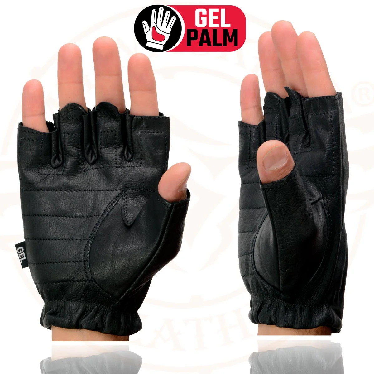 Milwaukee Leather SH206 Men's Black Leather Gel Padded Palm Fingerless Motorcycle Hand Gloves W/ ‘Welted’ Design 2 Milwaukee Leather SH206 Men's Black Leather Gel Padded Palm Fingerless Motorcycle Hand Gloves W/ ‘Welted’ Design