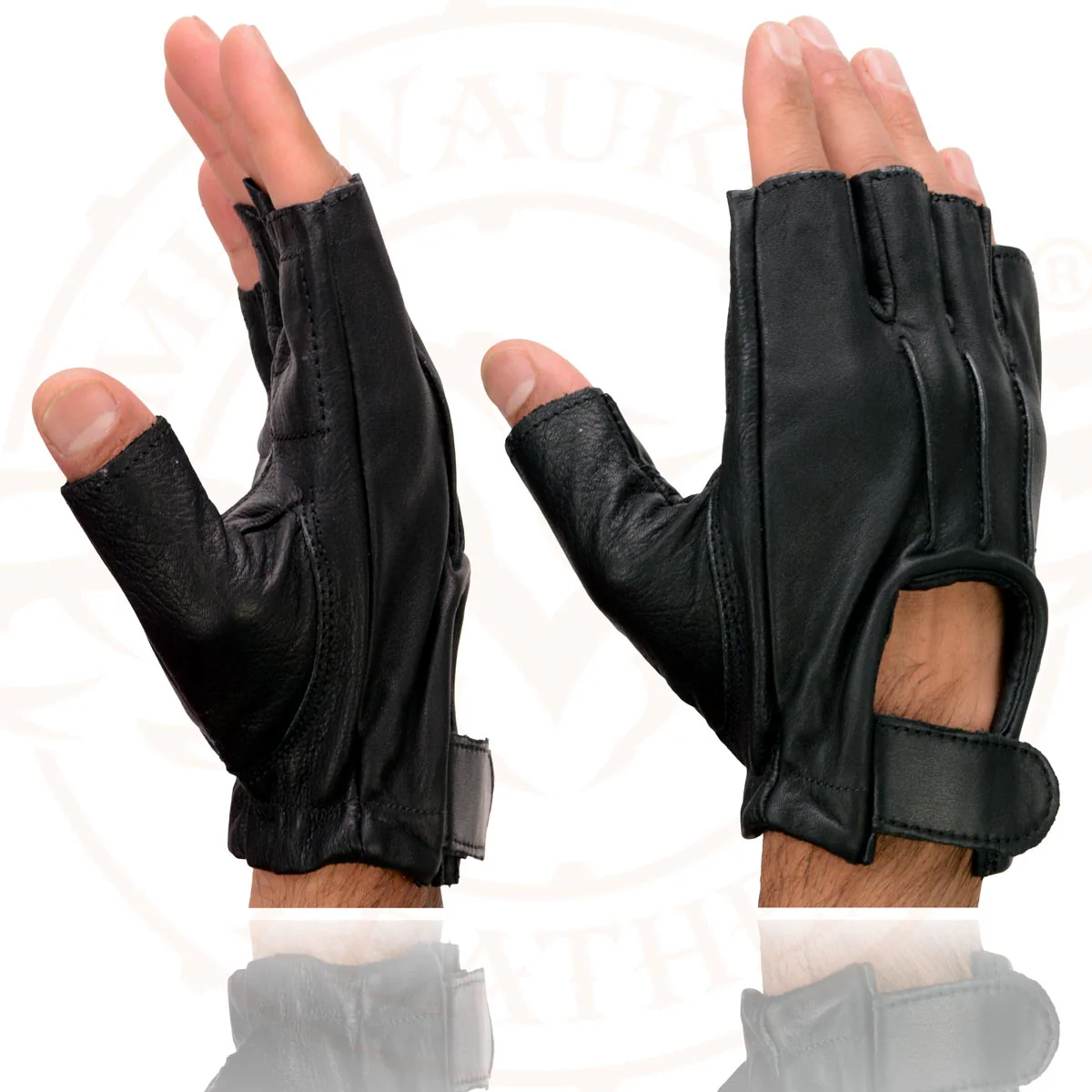 Milwaukee Leather SH206 Men's Black Leather Gel Padded Palm Fingerless Motorcycle Hand Gloves W/ ‘Welted’ Design 4 Milwaukee Leather SH206 Men's Black Leather Gel Padded Palm Fingerless Motorcycle Hand Gloves W/ ‘Welted’ Design