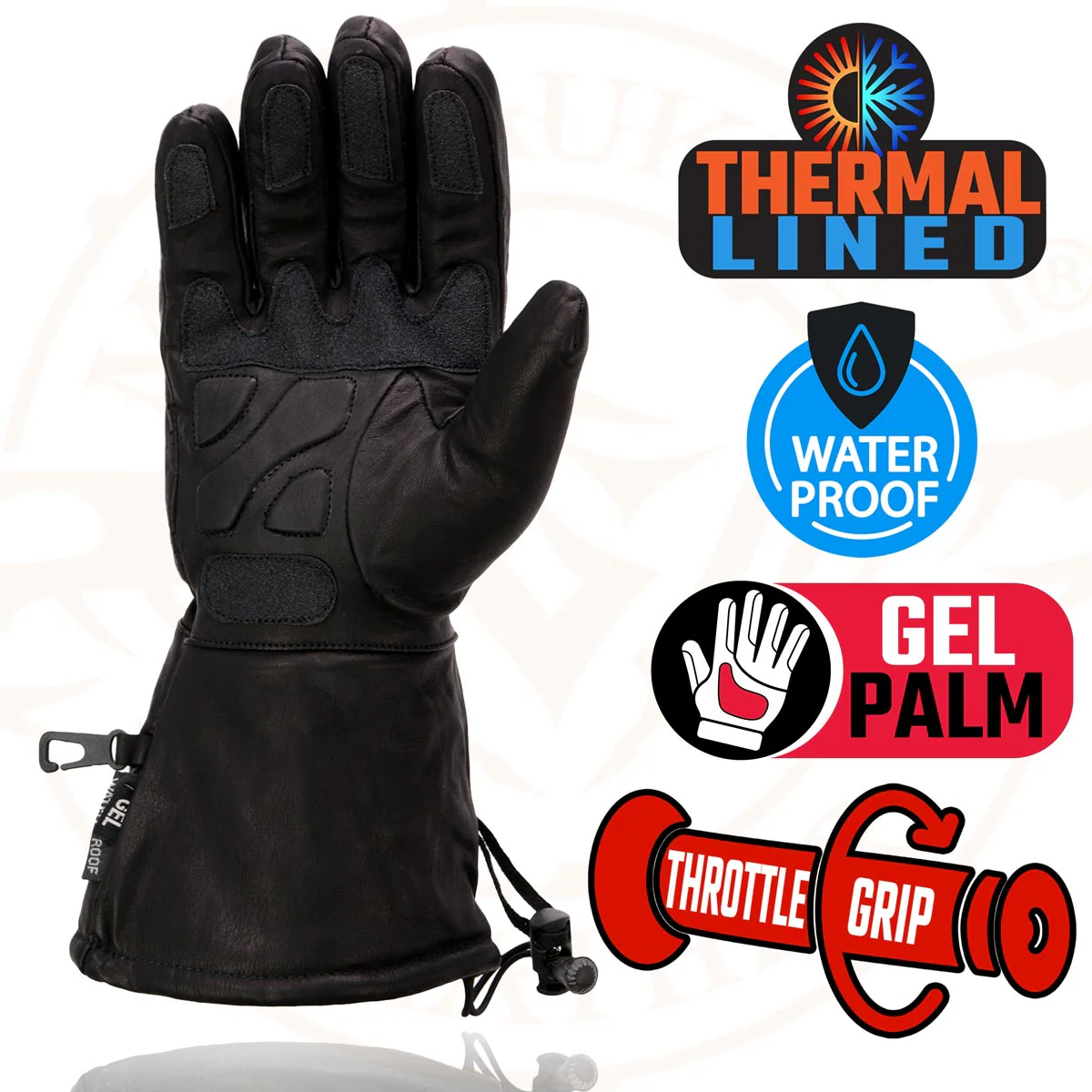 Milwaukee Leather Men's Black Gauntlet Motorcycle Hand Gloves-Black Leather Waterproof Gel Palm Soft Skin-SH292 2 Milwaukee Leather Men's Black Gauntlet Motorcycle Hand Gloves-Black Leather Waterproof Gel Palm Soft Skin-SH292