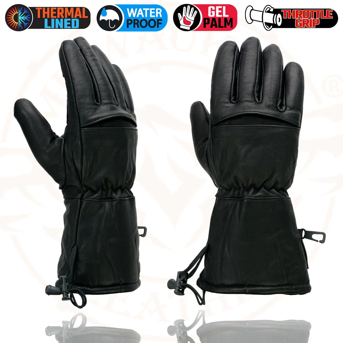 Milwaukee Leather Men's Black Gauntlet Motorcycle Hand Gloves-Black Leather Waterproof Gel Palm Soft Skin-SH292 4 Milwaukee Leather Men's Black Gauntlet Motorcycle Hand Gloves-Black Leather Waterproof Gel Palm Soft Skin-SH292