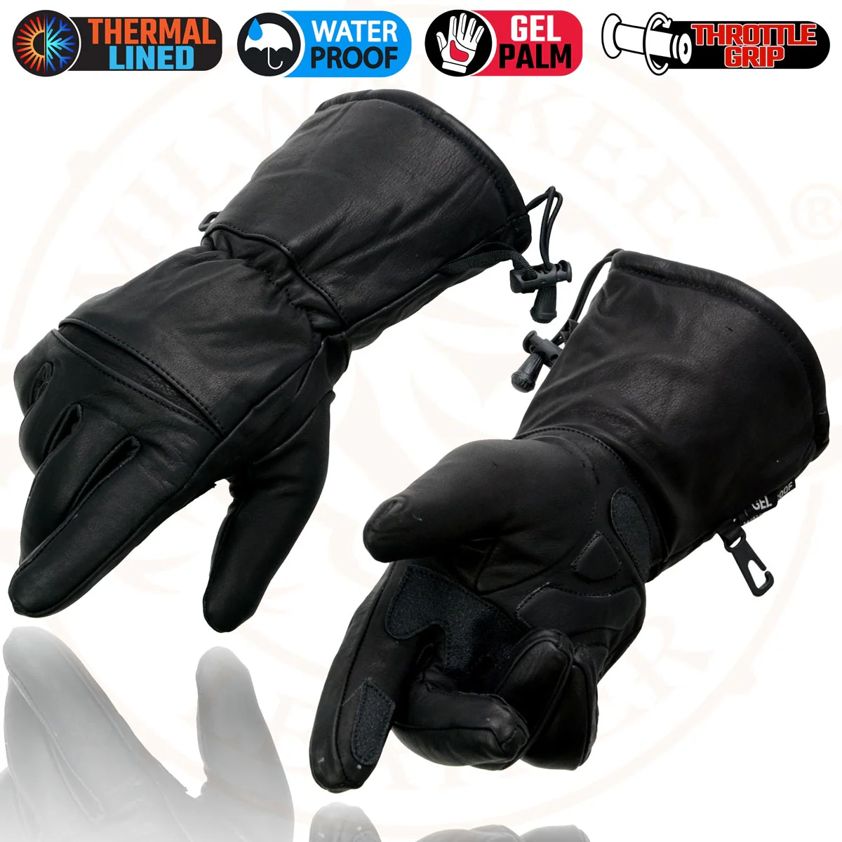 Milwaukee Leather Men's Black Gauntlet Motorcycle Hand Gloves-Black Leather Waterproof Gel Palm Soft Skin-SH292 7 Milwaukee Leather Men's Black Gauntlet Motorcycle Hand Gloves-Black Leather Waterproof Gel Palm Soft Skin-SH292