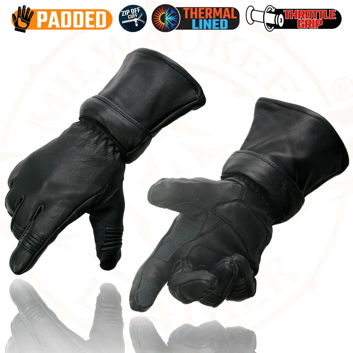 Milwaukee Leather SH852 Men's USA Deerskin Black Leather Gauntlet Motorcycle Thermal Lined Gloves 7 Milwaukee Leather SH852 Men's USA Deerskin Black Leather Gauntlet Motorcycle Thermal Lined Gloves