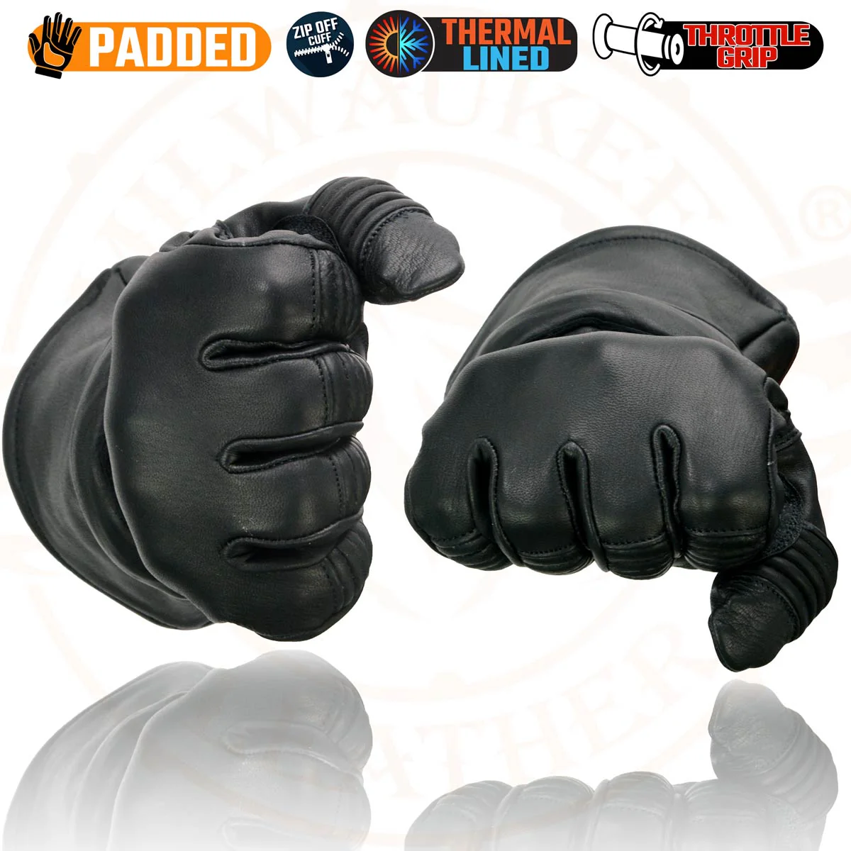 Milwaukee Leather SH852 Men's USA Deerskin Black Leather Gauntlet Motorcycle Thermal Lined Gloves 8 Milwaukee Leather SH852 Men's USA Deerskin Black Leather Gauntlet Motorcycle Thermal Lined Gloves
