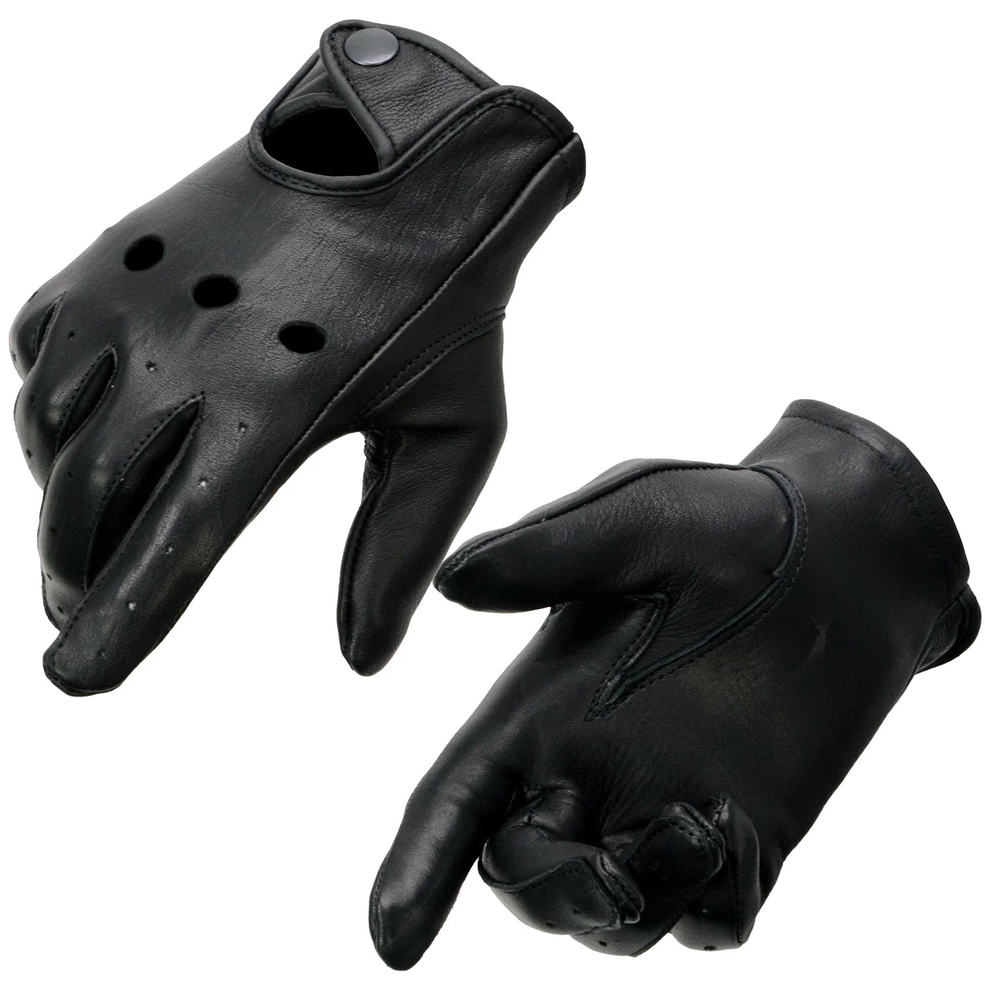 Milwaukee Leather MG7720 Women's Black Perforated Deer Skin Leather Motorcycle Gloves w/ Breathable Open Knuckle