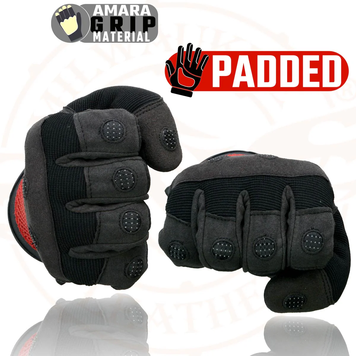 Milwaukee Leather SH76102 Men's Black and Red Textile Mesh Motorcycle Mechanics Hand Gloves W/ Amara Cloth Bottom 4 Milwaukee Leather SH76102 Men's Black and Red Textile Mesh Motorcycle Mechanics Hand Gloves W/ Amara Cloth Bottom