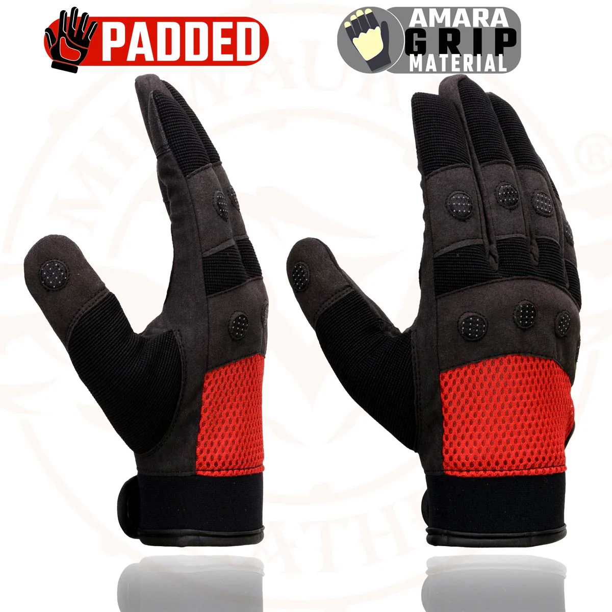 Milwaukee Leather SH76102 Men's Black and Red Textile Mesh Motorcycle Mechanics Hand Gloves W/ Amara Cloth Bottom 5 Milwaukee Leather SH76102 Men's Black and Red Textile Mesh Motorcycle Mechanics Hand Gloves W/ Amara Cloth Bottom