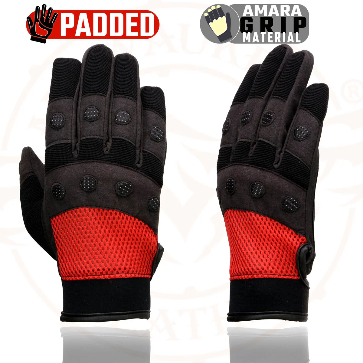 Milwaukee Leather SH76102 Men's Black and Red Textile Mesh Motorcycle Mechanics Hand Gloves W/ Amara Cloth Bottom 6 Milwaukee Leather SH76102 Men's Black and Red Textile Mesh Motorcycle Mechanics Hand Gloves W/ Amara Cloth Bottom
