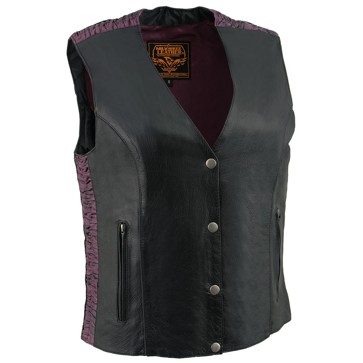 Milwaukee Leather MLL4570 Women's Studded Phoenix Black/Purple Leather Motorcycle Vest w/ Embroidery Art 2 Milwaukee Leather MLL4570 Women's Studded Phoenix Black/Purple Leather Motorcycle Vest w/ Embroidery Art