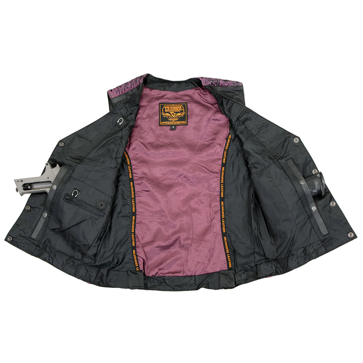 Milwaukee Leather MLL4570 Women's Studded Phoenix Black/Purple Leather Motorcycle Vest w/ Embroidery Art 4 Milwaukee Leather MLL4570 Women's Studded Phoenix Black/Purple Leather Motorcycle Vest w/ Embroidery Art