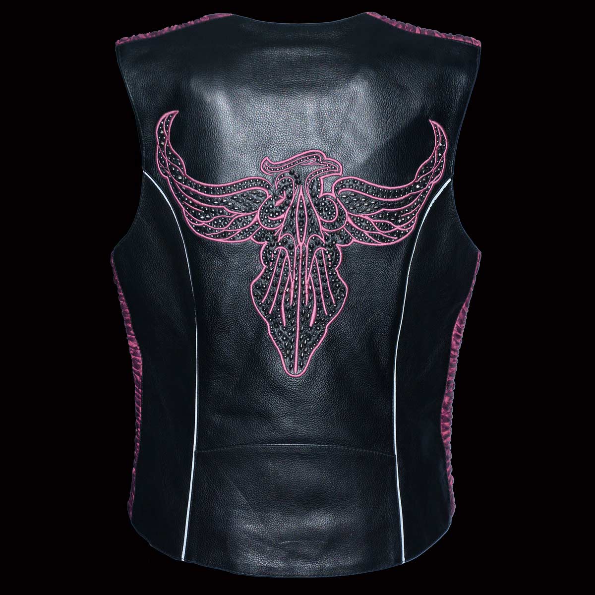 Milwaukee Leather MLL4570 Women's Studded Phoenix Black/Purple Leather Motorcycle Vest w/ Embroidery Art 6 Milwaukee Leather MLL4570 Women's Studded Phoenix Black/Purple Leather Motorcycle Vest w/ Embroidery Art