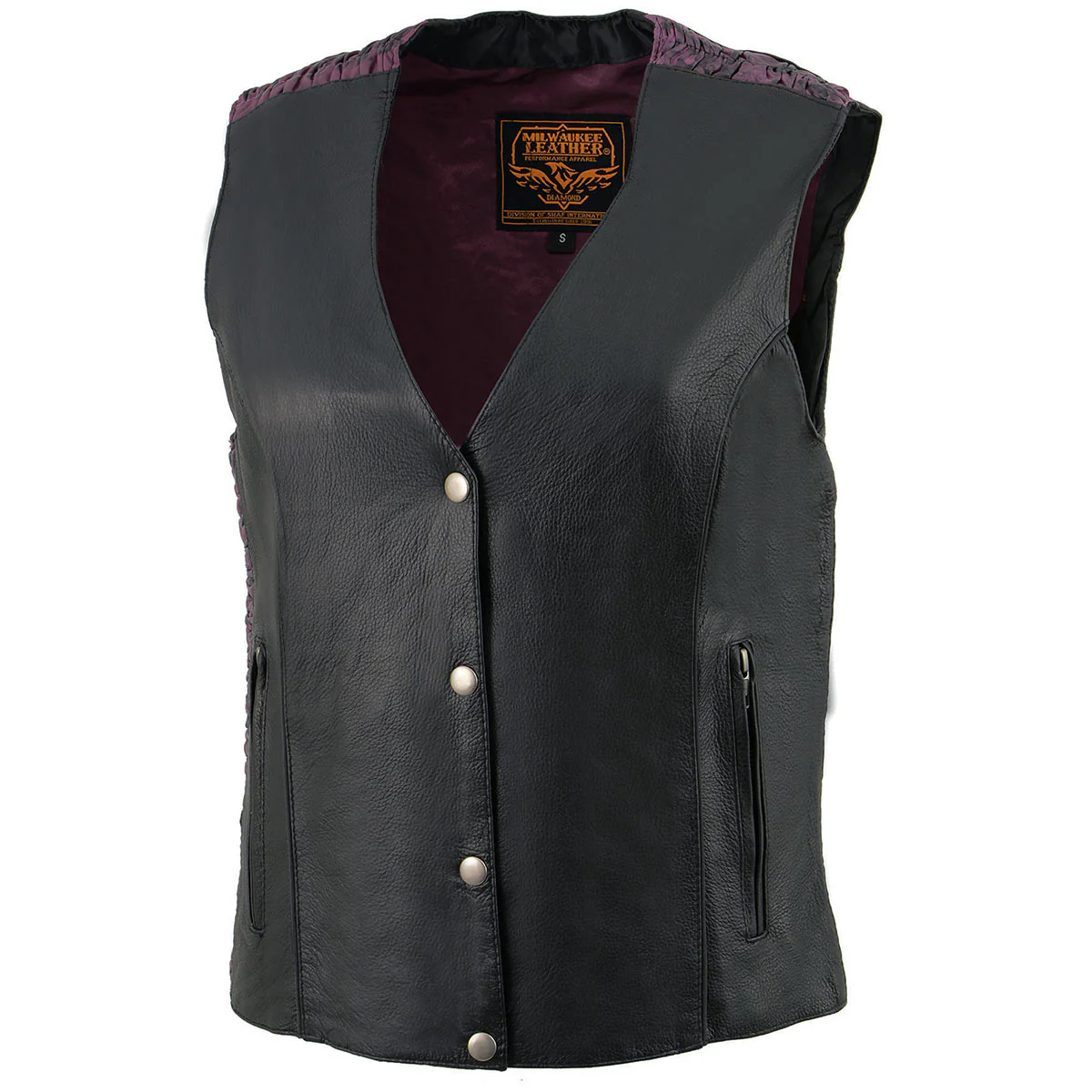 Milwaukee Leather MLL4570 Women's Studded Phoenix Black/Purple Leather Motorcycle Vest w/ Embroidery Art 7 Milwaukee Leather MLL4570 Women's Studded Phoenix Black/Purple Leather Motorcycle Vest w/ Embroidery Art