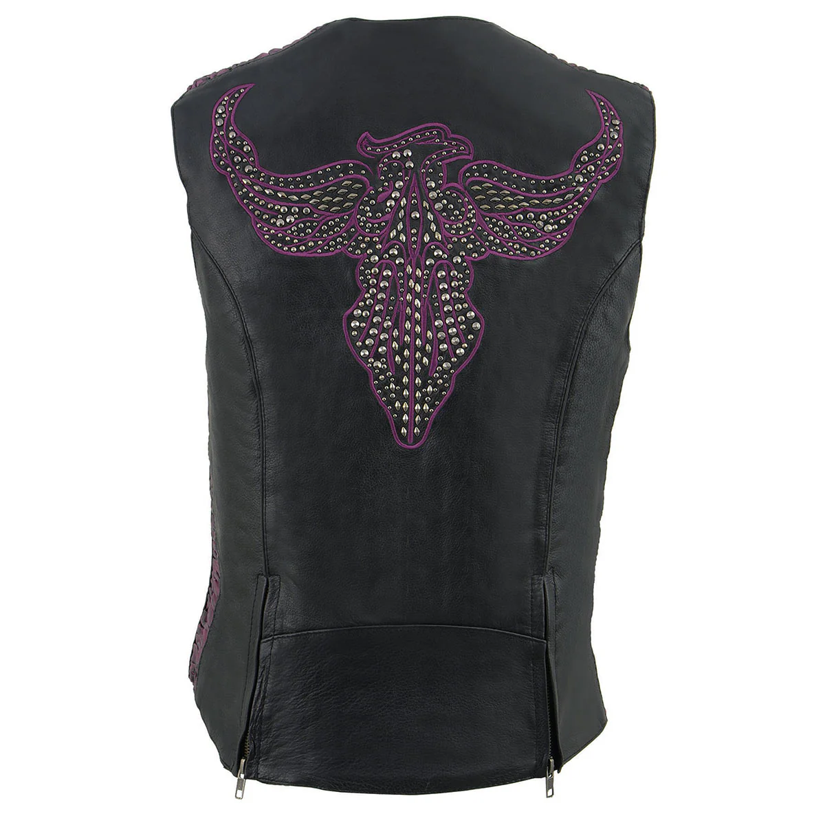 Milwaukee Leather MLL4570 Women's Studded Phoenix Black/Purple Leather Motorcycle Vest w/ Embroidery Art 8 Milwaukee Leather MLL4570 Women's Studded Phoenix Black/Purple Leather Motorcycle Vest w/ Embroidery Art