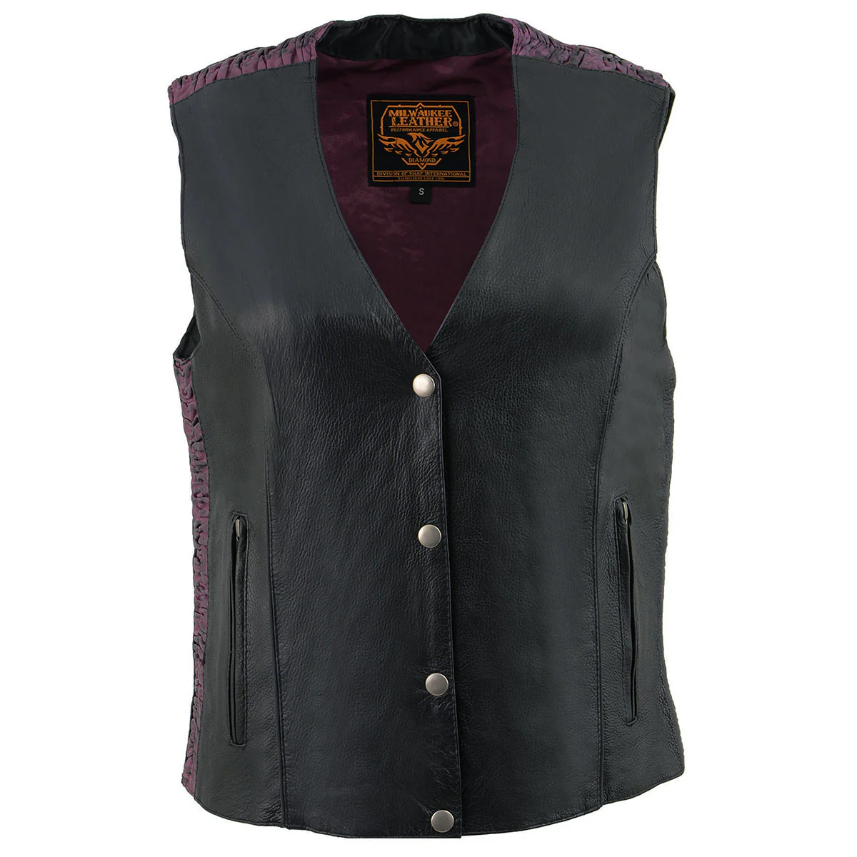 Milwaukee Leather MLL4570 Women's Studded Phoenix Black/Purple Leather Motorcycle Vest w/ Embroidery Art 9 Milwaukee Leather MLL4570 Women's Studded Phoenix Black/Purple Leather Motorcycle Vest w/ Embroidery Art
