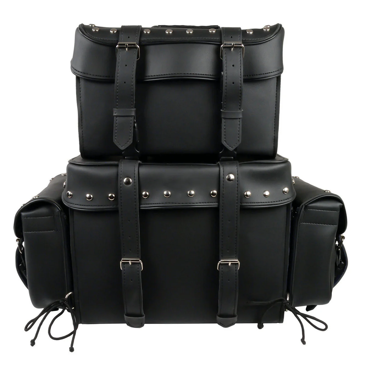 Milwaukee Leather SH650 Large Black PVC 4-Piece Studded Motorcycle Touring Pack with Barrel Bag 2 Milwaukee Leather SH650 Large Black PVC 4-Piece Studded Motorcycle Touring Pack with Barrel Bag