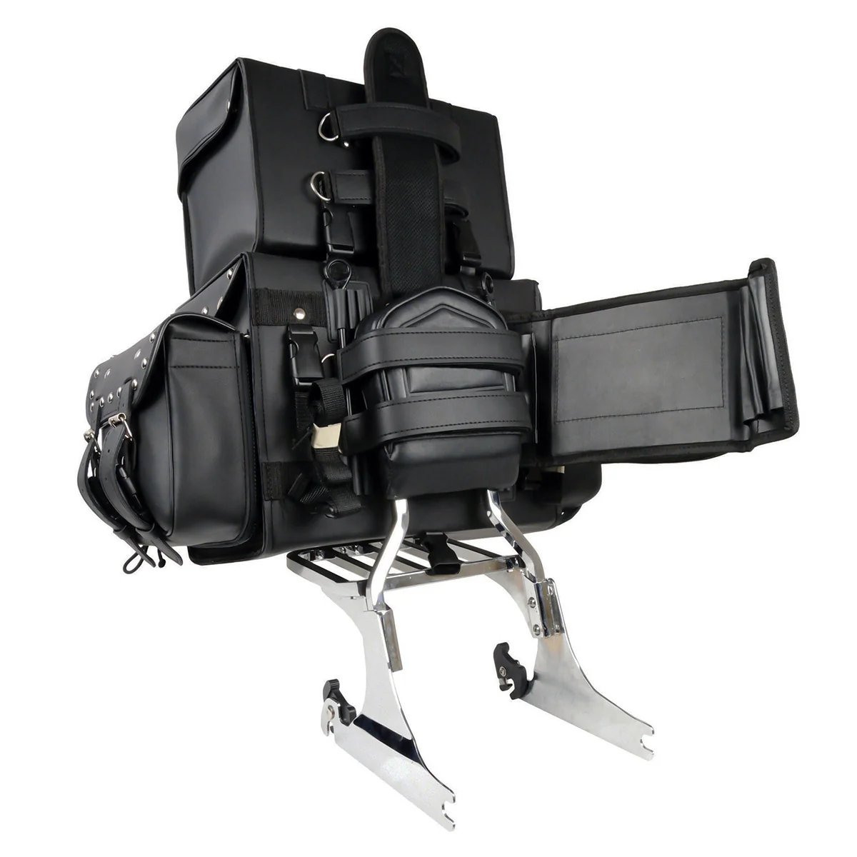 Milwaukee Leather SH650 Large Black PVC 4-Piece Studded Motorcycle Touring Pack with Barrel Bag 6 Milwaukee Leather SH650 Large Black PVC 4-Piece Studded Motorcycle Touring Pack with Barrel Bag