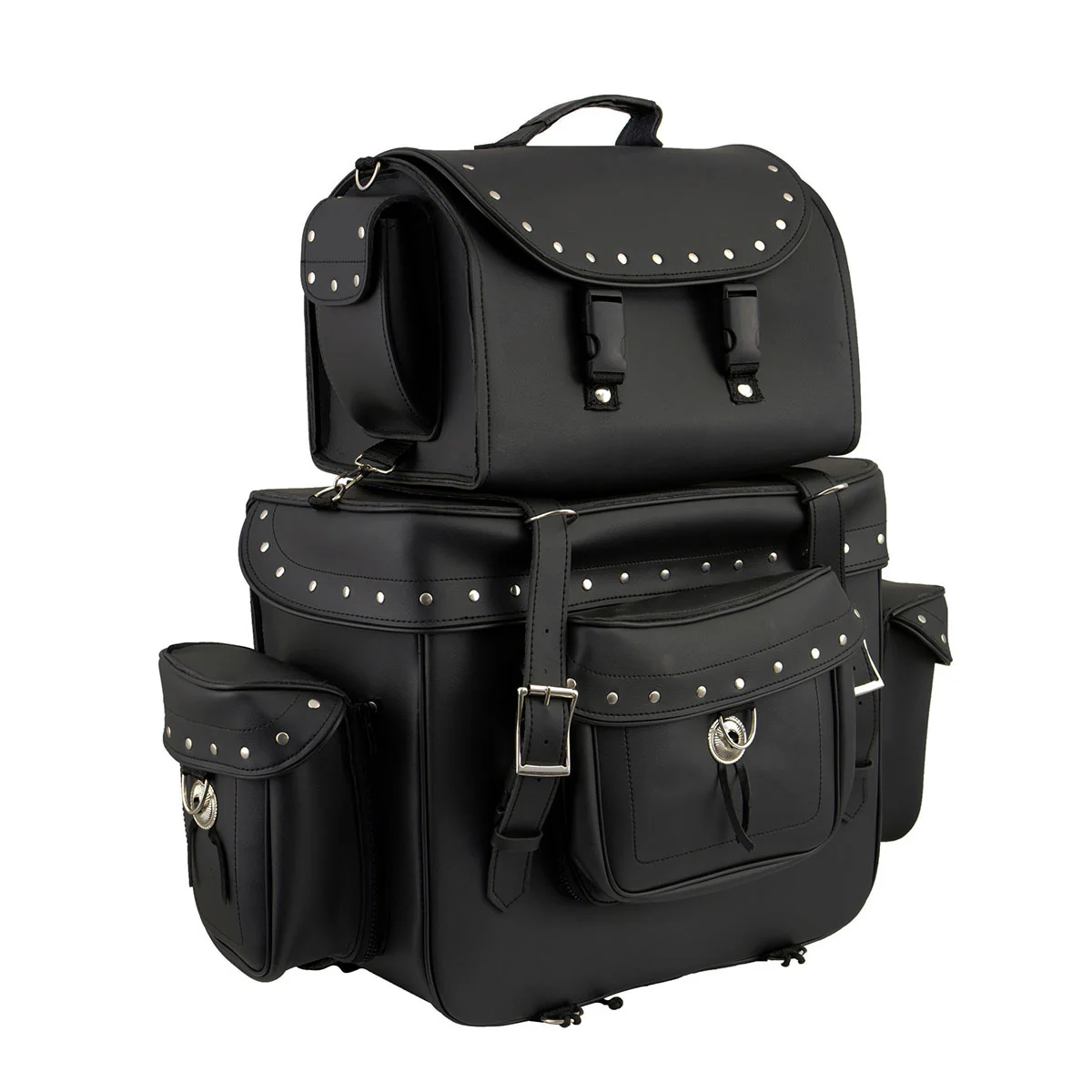 Milwaukee Leather SH660 Large Black 2-Piece PVC Motorcycle Touring Bag Pack