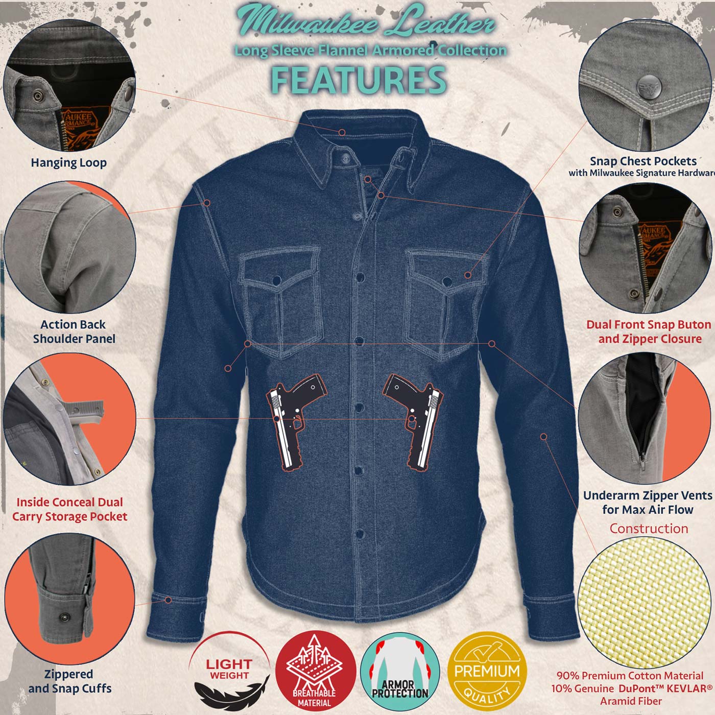 Milwaukee Leather MPM1623 Men's Black CE Armored Long Sleeve Biker Shirt Jacket Reinforced w/ Aramid Fibers 2 Milwaukee Leather MPM1623 Men's Black CE Armored Long Sleeve Biker Shirt Jacket Reinforced w/ Aramid Fibers