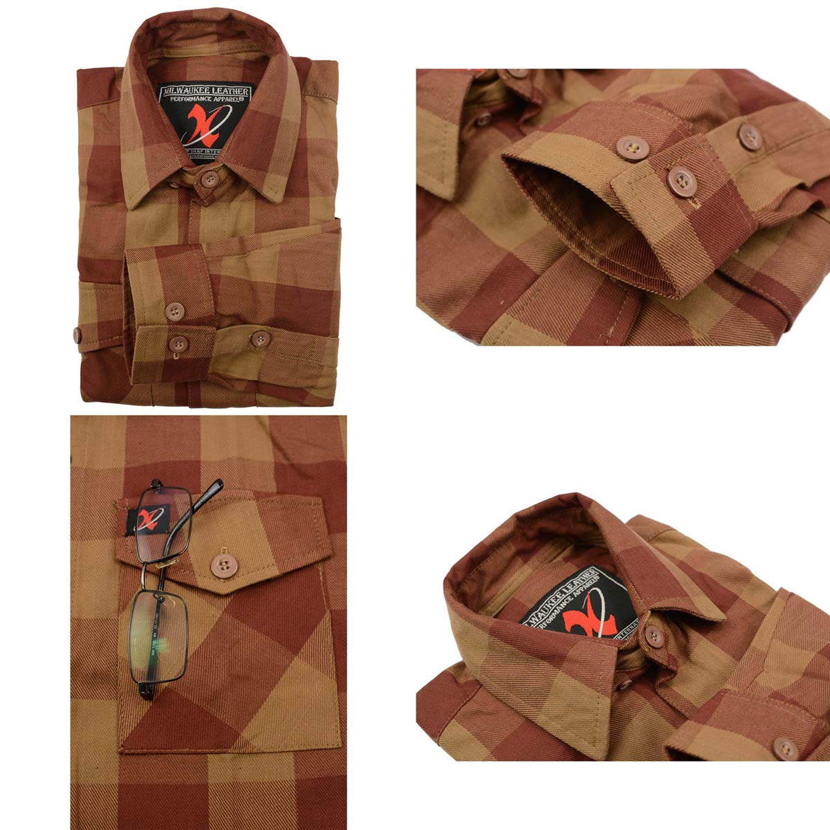 Milwaukee Leather MNG11653 Men's Brown and Beige Long Sleeve Cotton Flannel Shirt 14 Milwaukee Leather MNG11653 Men's Brown and Beige Long Sleeve Cotton Flannel Shirt