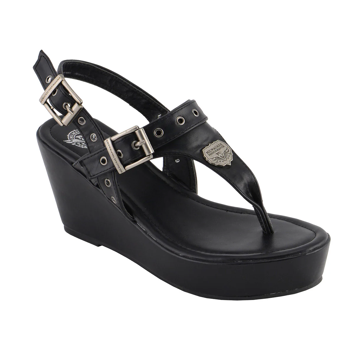 Milwaukee Leather MBL9411 Women's Black Wedge Fashion Casual Sandals with Buckled Straps 2 Milwaukee Leather MBL9411 Women's Black Wedge Fashion Casual Sandals with Buckled Straps
