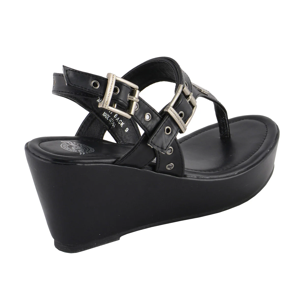 Milwaukee Leather MBL9411 Women's Black Wedge Fashion Casual Sandals with Buckled Straps 7 Milwaukee Leather MBL9411 Women's Black Wedge Fashion Casual Sandals with Buckled Straps
