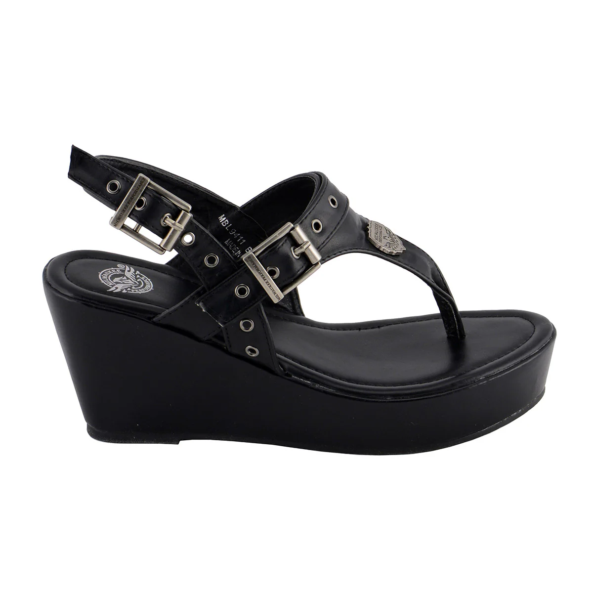 Milwaukee Leather MBL9411 Women's Black Wedge Fashion Casual Sandals with Buckled Straps 8 Milwaukee Leather MBL9411 Women's Black Wedge Fashion Casual Sandals with Buckled Straps