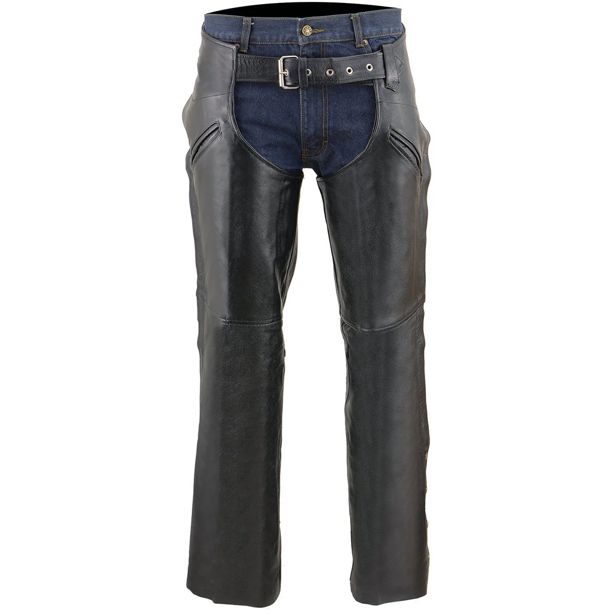 Milwaukee Leather Men's Black Premium Leather Motorcycle Riders Chaps w/ Slash Pockets Mesh Lined - LKM5710 5 Milwaukee Leather Men's Black Premium Leather Motorcycle Riders Chaps w/ Slash Pockets Mesh Lined - LKM5710
