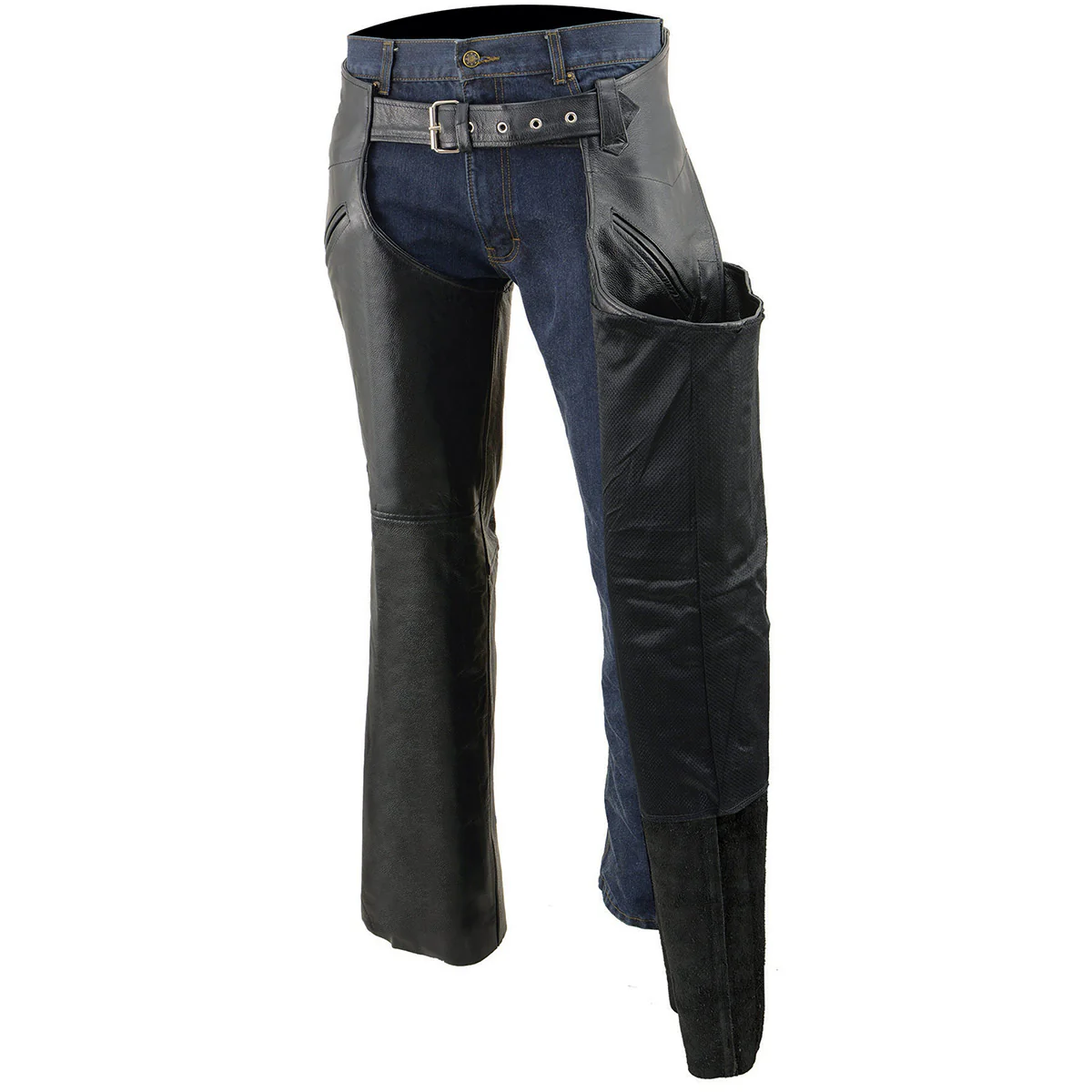 Milwaukee Leather Men's Black Premium Leather Motorcycle Riders Chaps w/ Slash Pockets Mesh Lined - LKM5710 6 Milwaukee Leather Men's Black Premium Leather Motorcycle Riders Chaps w/ Slash Pockets Mesh Lined - LKM5710