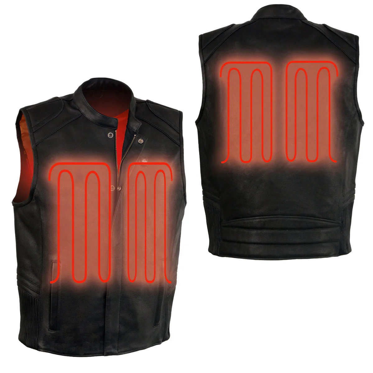 Milwaukee Leather MLM3523SET Men's Black 'Heated' Collarless Moto Leather Vest - for Winter Cold Weather 1 Milwaukee Leather MLM3523SET Men's Black 'Heated' Collarless Moto Leather Vest - for Winter Cold Weather
