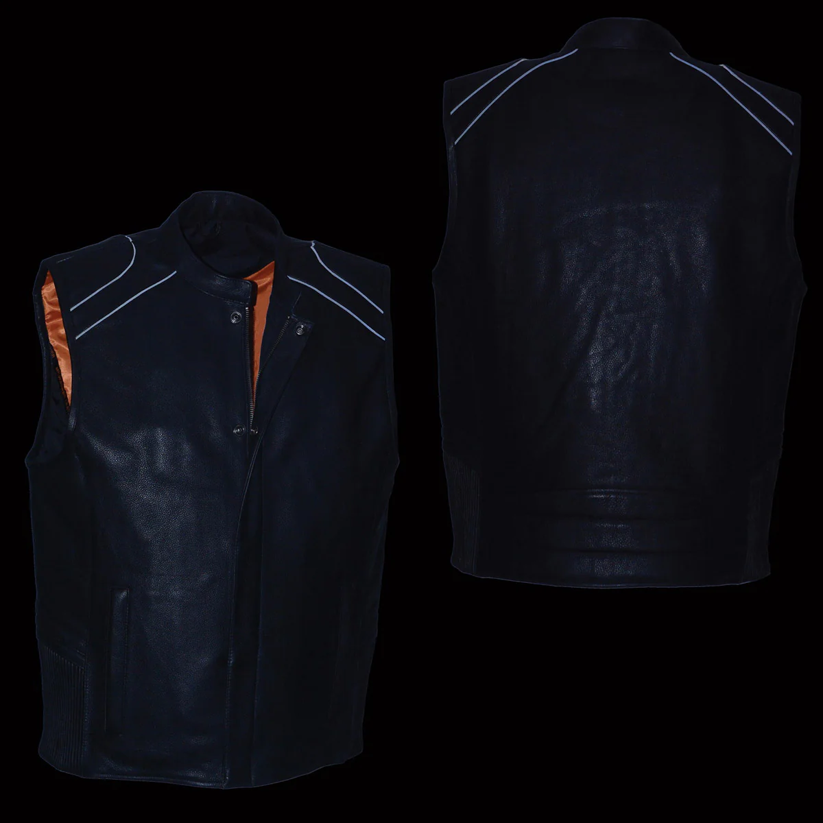 Milwaukee Leather MLM3523SET Men's Black 'Heated' Collarless Moto Leather Vest - for Winter Cold Weather 2 Milwaukee Leather MLM3523SET Men's Black 'Heated' Collarless Moto Leather Vest - for Winter Cold Weather