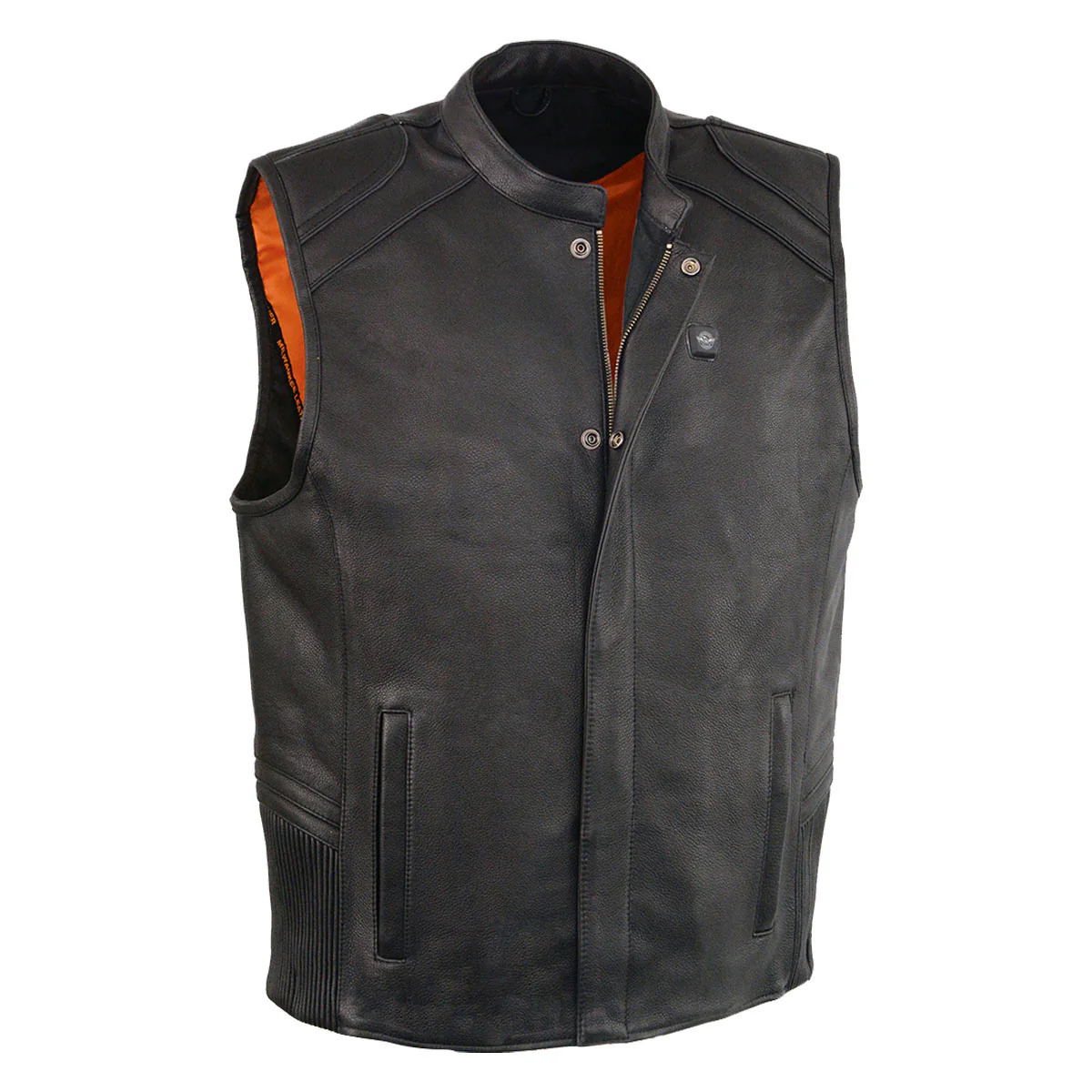 Milwaukee Leather MLM3523SET Men's Black 'Heated' Collarless Moto Leather Vest - for Winter Cold Weather 4 Milwaukee Leather MLM3523SET Men's Black 'Heated' Collarless Moto Leather Vest - for Winter Cold Weather