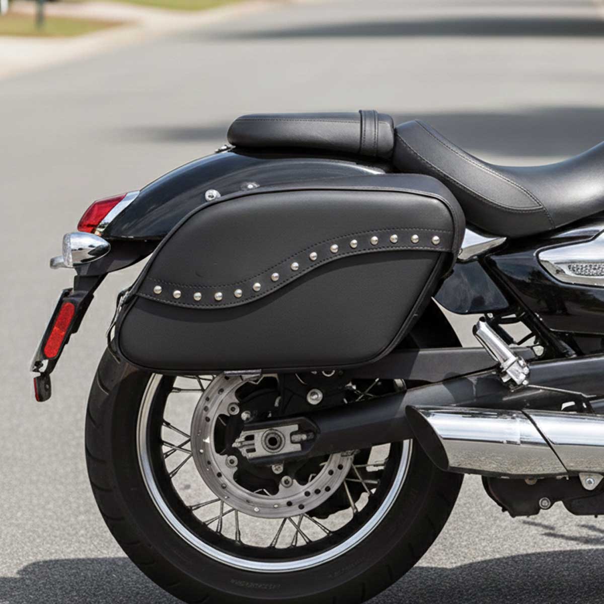 Milwaukee Leather SH646ZB Black Zip-Off PVC Studded Throw Over Motorcycle Saddlebags 2 Milwaukee Leather SH646ZB Black Zip-Off PVC Studded Throw Over Motorcycle Saddlebags