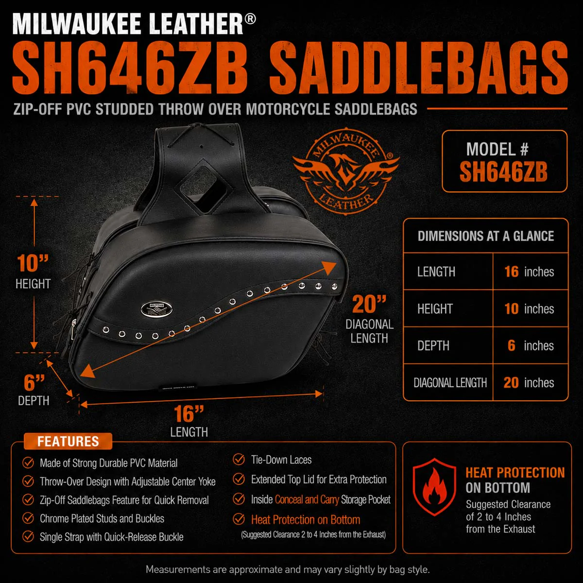 Milwaukee Leather SH646ZB Black Zip-Off PVC Studded Throw Over Motorcycle Saddlebags 3 Milwaukee Leather SH646ZB Black Zip-Off PVC Studded Throw Over Motorcycle Saddlebags