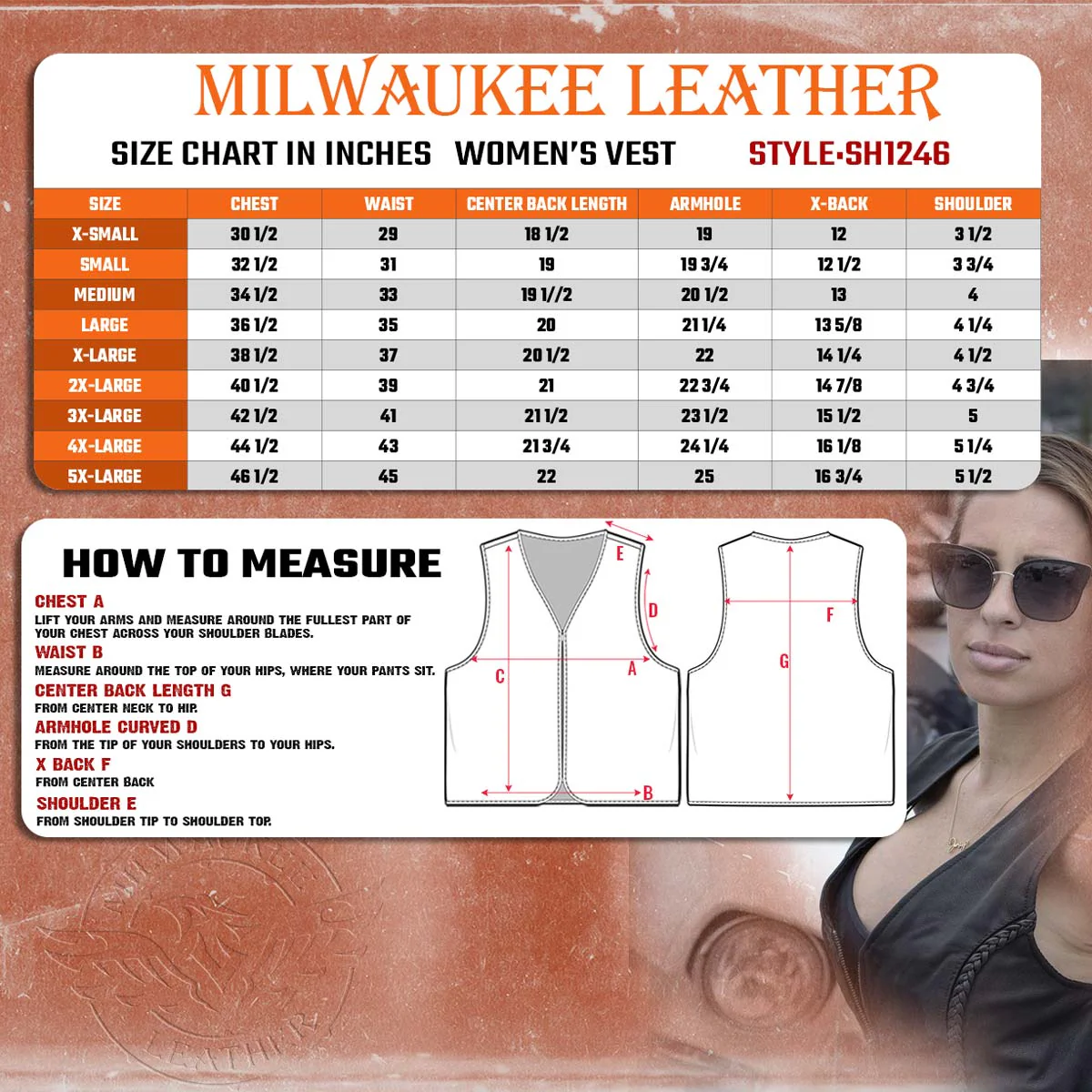 Milwaukee Leather SH1246Z Women's Black Leather Classic Braided Motorcycle Rider Vest with Zipper Closure 3 Milwaukee Leather SH1246Z Women's Black Leather Classic Braided Motorcycle Rider Vest with Zipper Closure