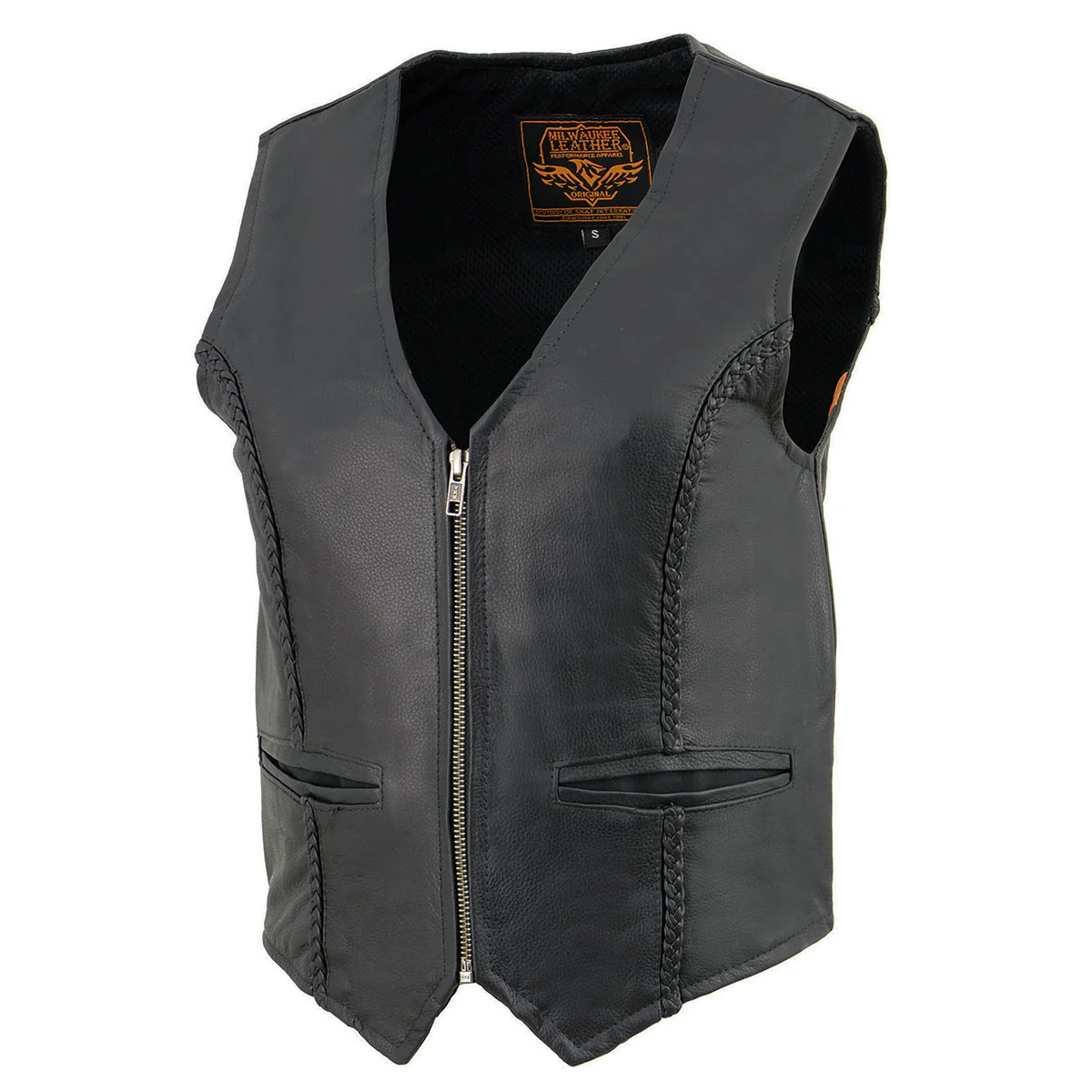 Milwaukee Leather SH1246Z Women's Black Leather Classic Braided Motorcycle Rider Vest with Zipper Closure 8 Milwaukee Leather SH1246Z Women's Black Leather Classic Braided Motorcycle Rider Vest with Zipper Closure