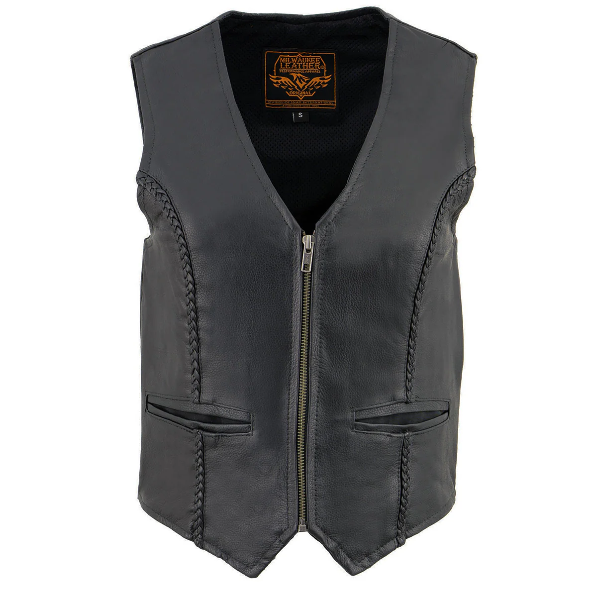 Milwaukee Leather SH1246Z Women's Black Leather Classic Braided Motorcycle Rider Vest with Zipper Closure 9 Milwaukee Leather SH1246Z Women's Black Leather Classic Braided Motorcycle Rider Vest with Zipper Closure