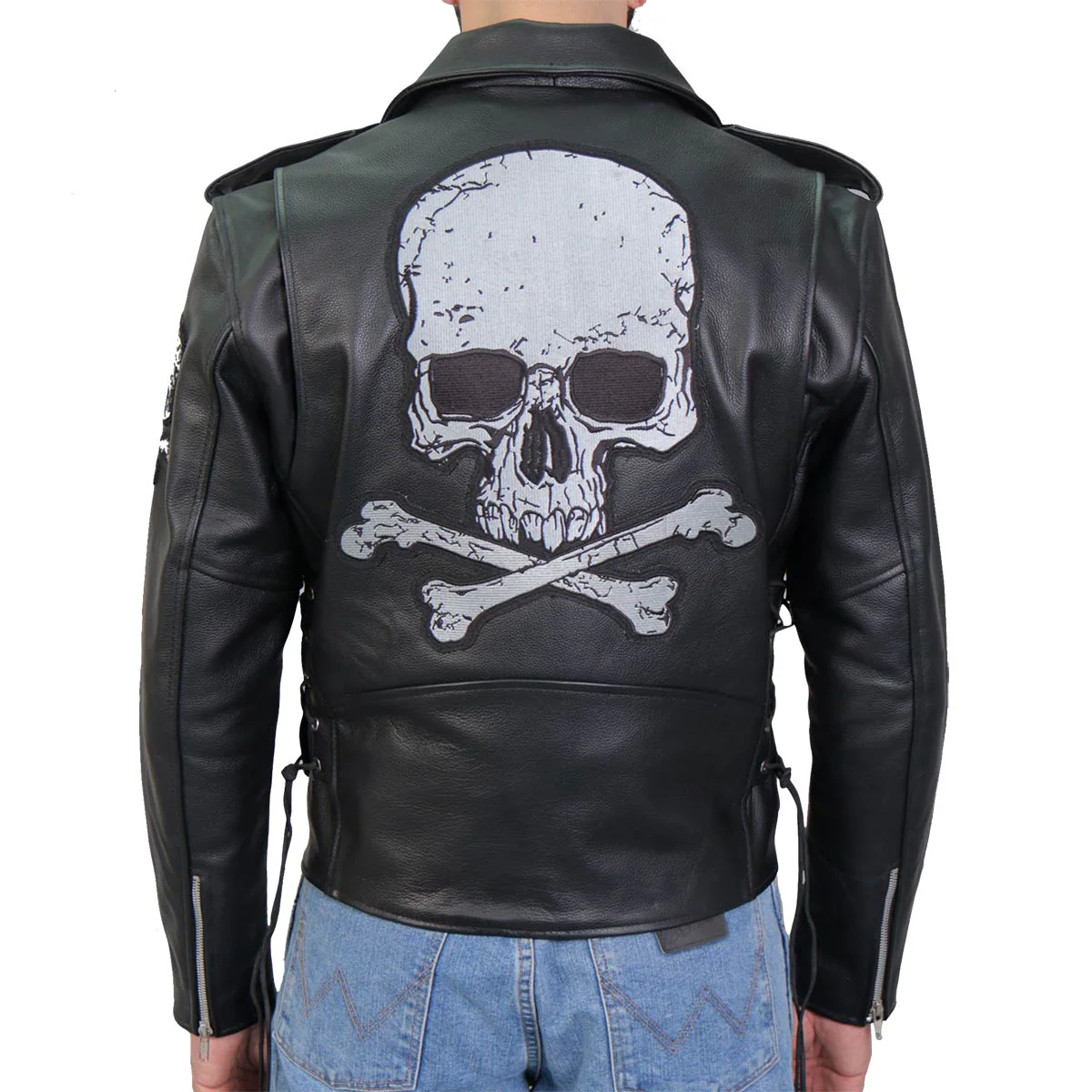 Hot Leathers JKM2001 Men’s Black ‘Skull And Crossbones' Motorcycle Leather Jacket 1 Hot Leathers JKM2001 Men’s Black ‘Skull And Crossbones' Motorcycle Leather Jacket