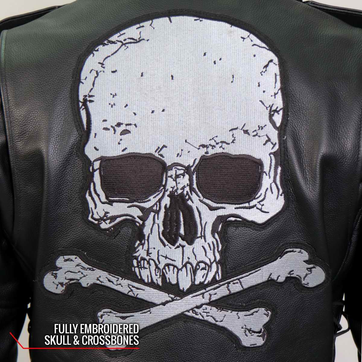 Hot Leathers JKM2001 Men’s Black ‘Skull And Crossbones' Motorcycle Leather Jacket 4 Hot Leathers JKM2001 Men’s Black ‘Skull And Crossbones' Motorcycle Leather Jacket
