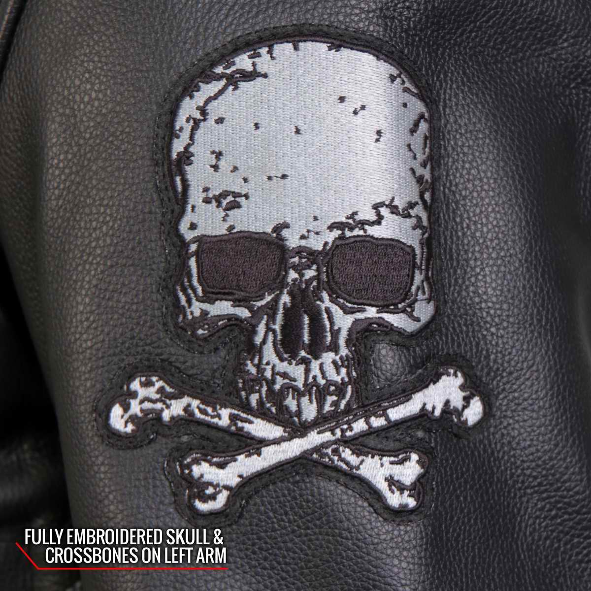 Hot Leathers JKM2001 Men’s Black ‘Skull And Crossbones' Motorcycle Leather Jacket 5 Hot Leathers JKM2001 Men’s Black ‘Skull And Crossbones' Motorcycle Leather Jacket